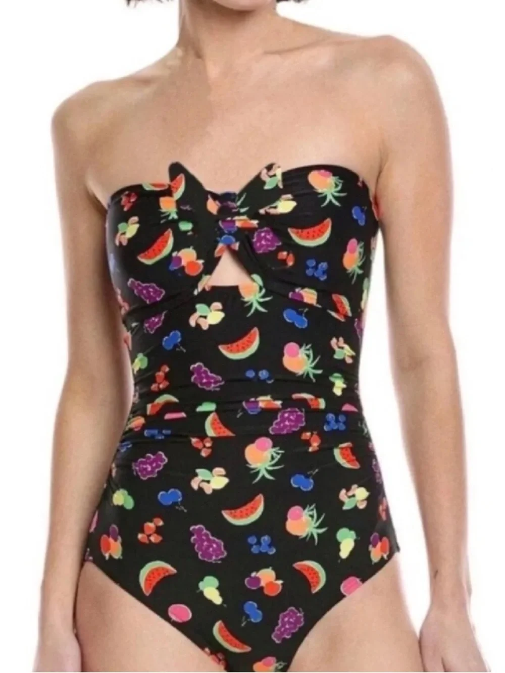 NWT Kate Spade Summer Fruits Bandeau Cut Out One Piece Swimsuit SZ XS Retro